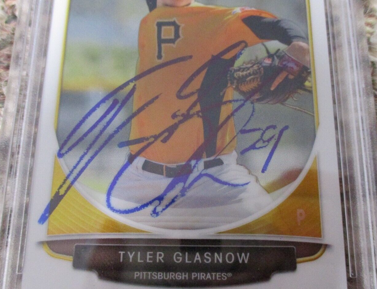 MLB Tyler Glasnow Pittsburgh Pirates Autographed Signed Topps BC Card 2 PSA Slab