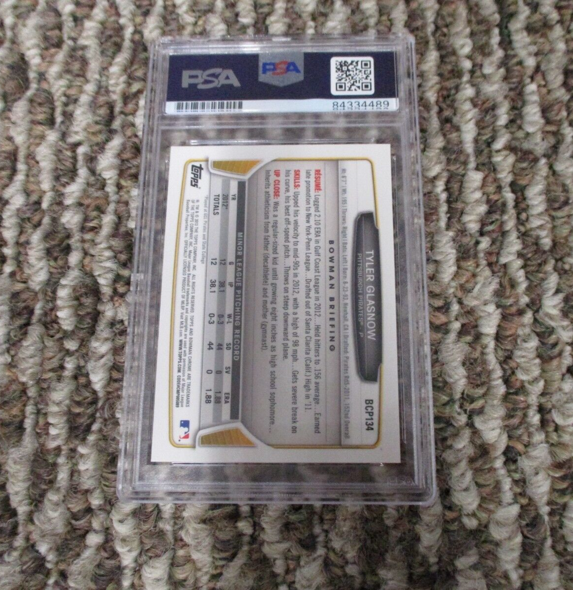 MLB Tyler Glasnow Pittsburgh Pirates Autographed Signed Topps BC Card PSA Slab