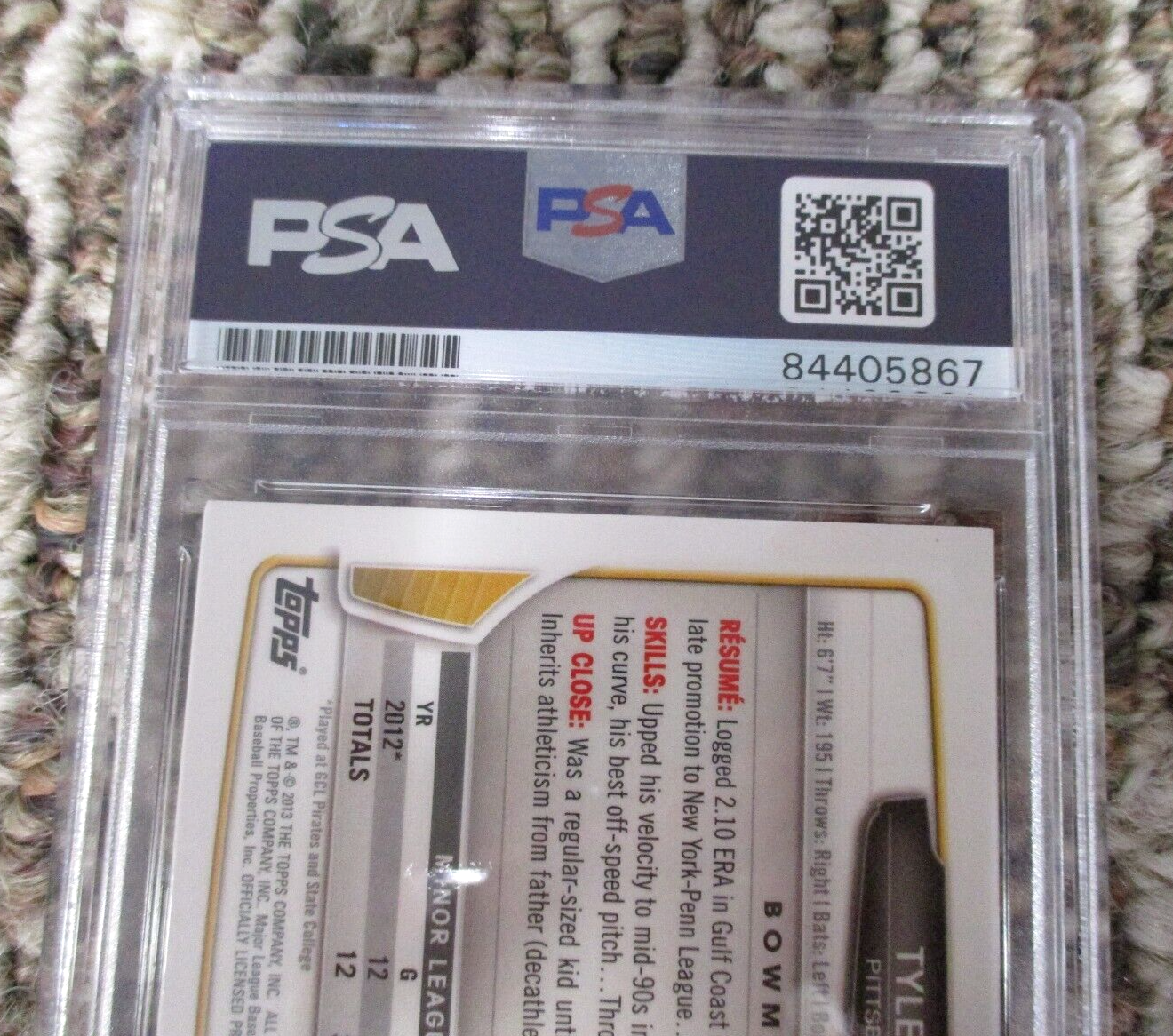 MLB Tyler Glasnow Pittsburgh Pirates Autographed Signed Topps BC Card 2 PSA Slab