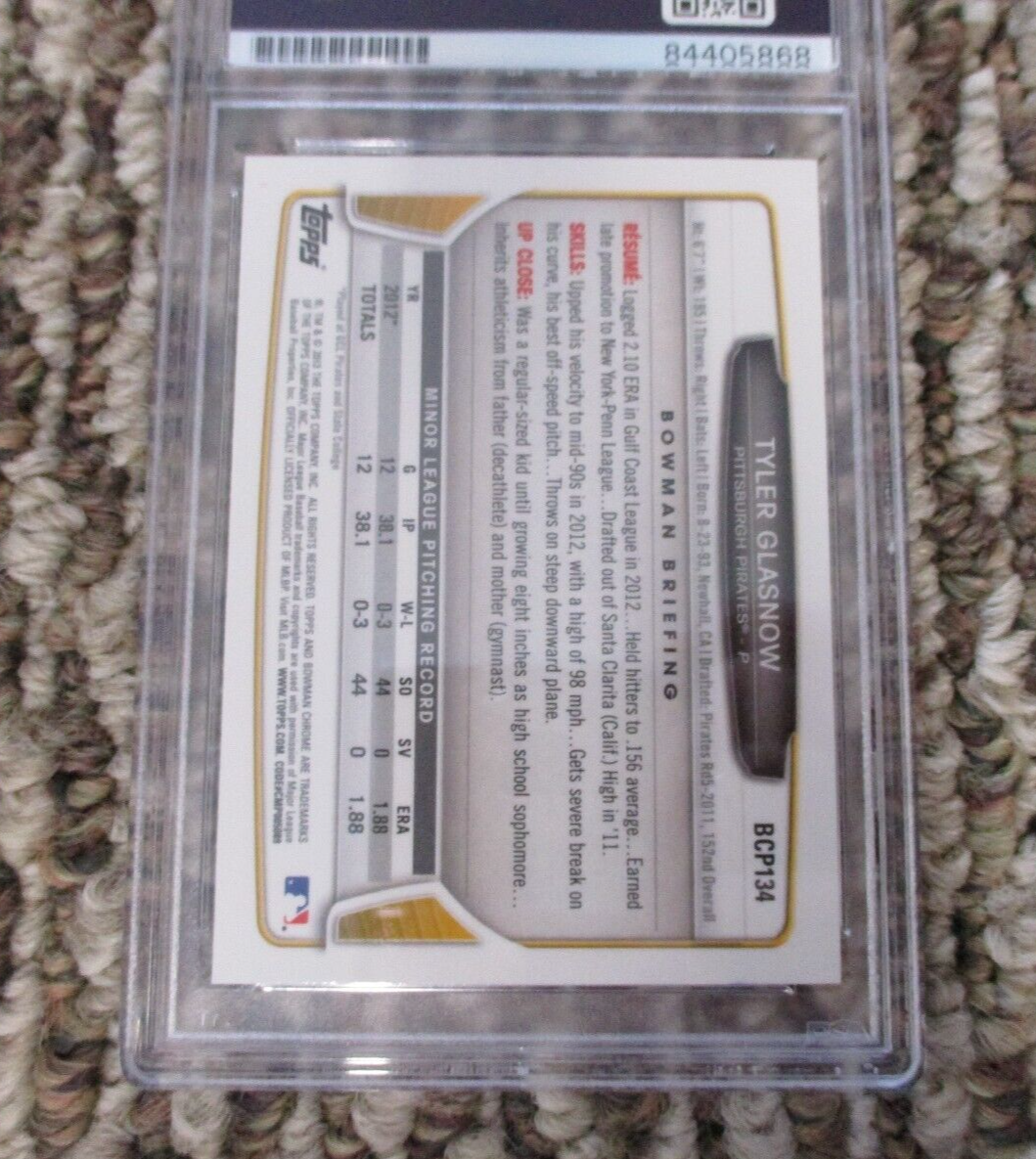 MLB Tyler Glasnow Pittsburgh Pirates Autographed Signed Topps BC Card 3 PSA Slab