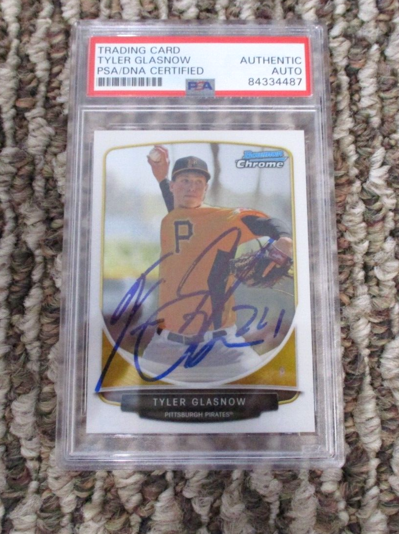 MLB Tyler Glasnow Pittsburgh Pirates Autographed Signed Topps BC Card 5 PSA Slab