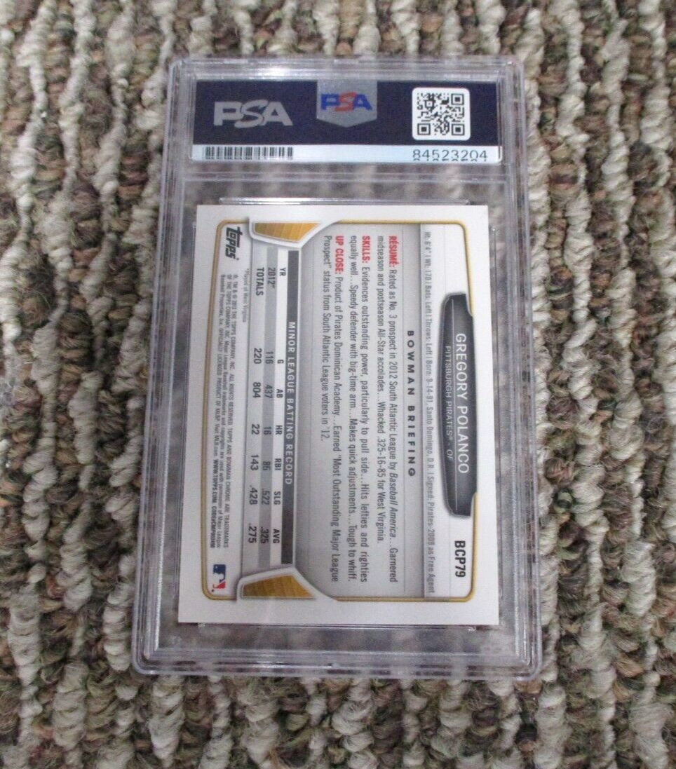 MLB Gregory Polanco Pittsburgh Pirates Autographed Signed Topps BC Card PSA Slab