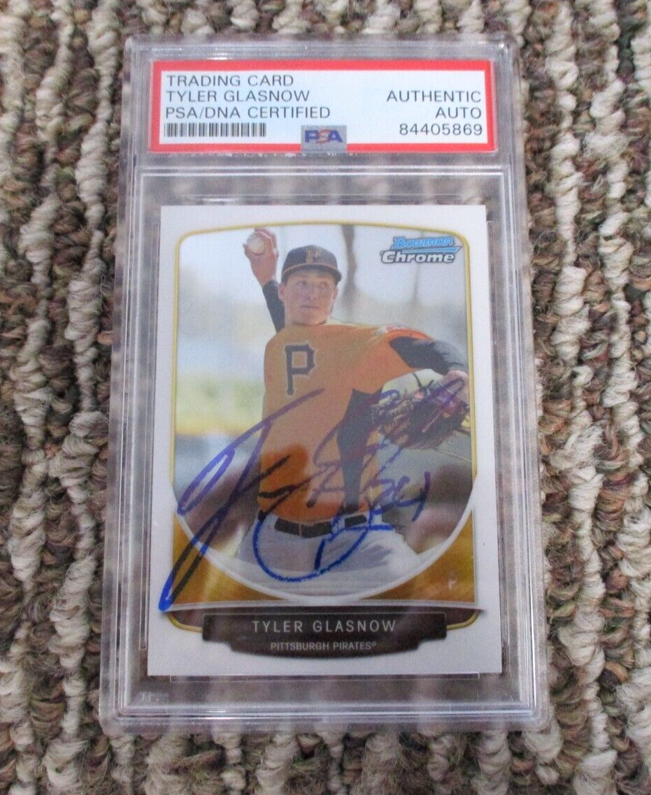 MLB Tyler Glasnow Pittsburgh Pirates Autographed Signed Topps BC Card 4 PSA Slab