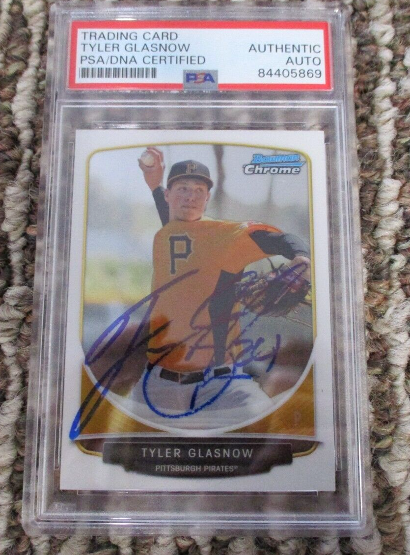 MLB Tyler Glasnow Pittsburgh Pirates Autographed Signed Topps BC Card 4 PSA Slab