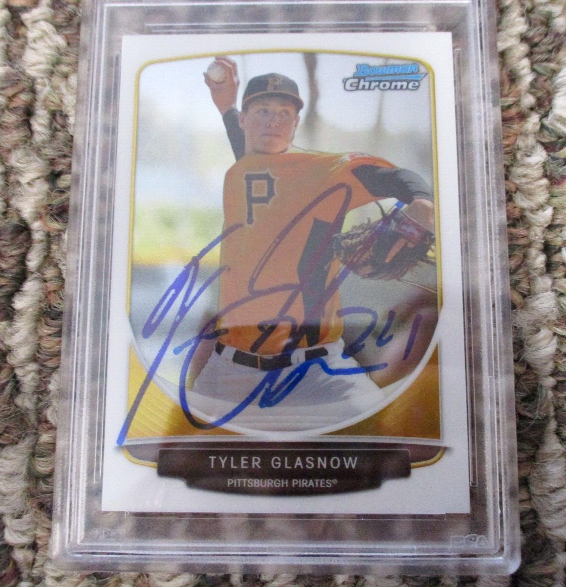 MLB Tyler Glasnow Pittsburgh Pirates Autographed Signed Topps BC Card 5 PSA Slab