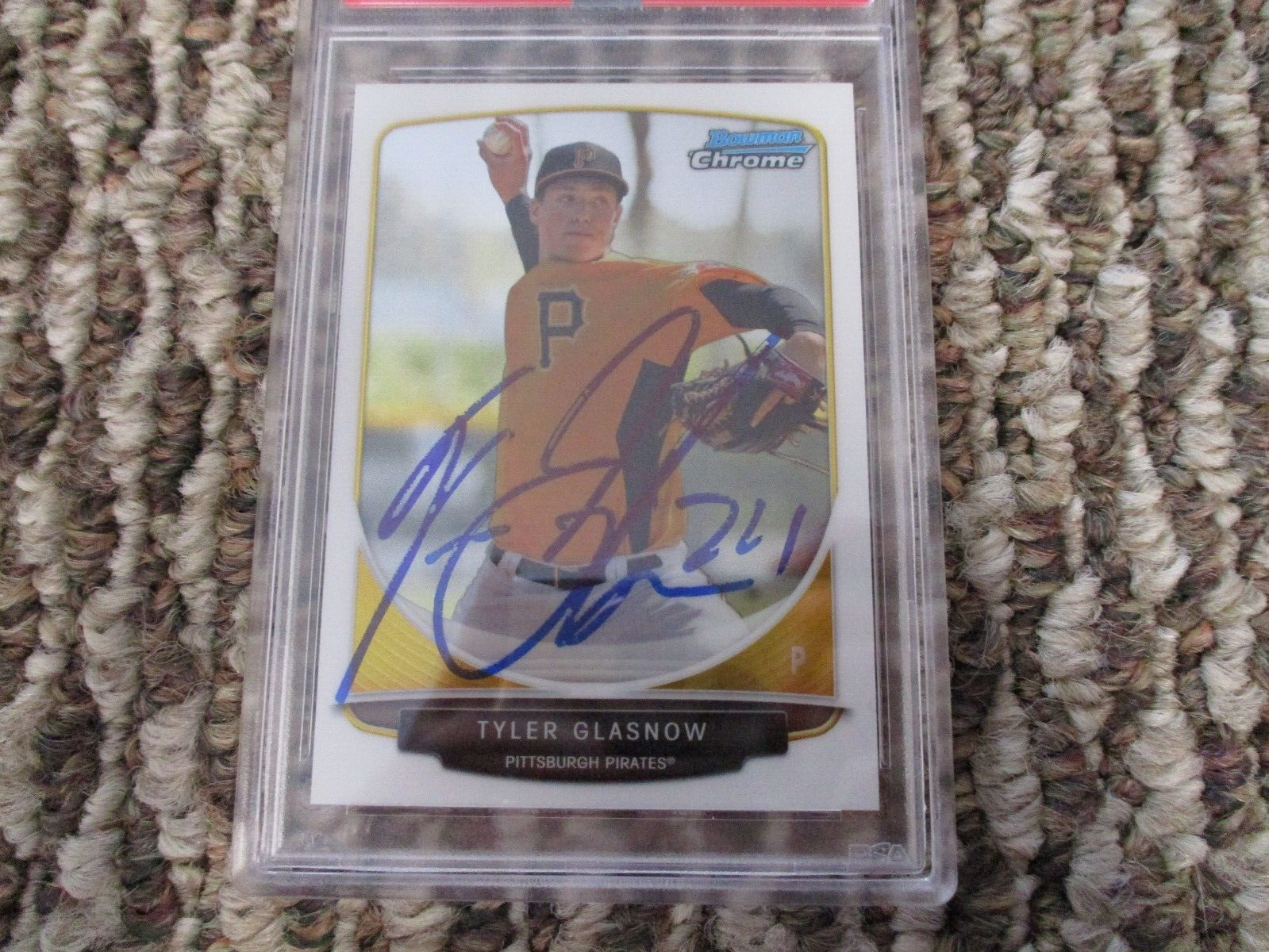 MLB Tyler Glasnow Pittsburgh Pirates Autographed Signed Topps BC Card 5 PSA Slab