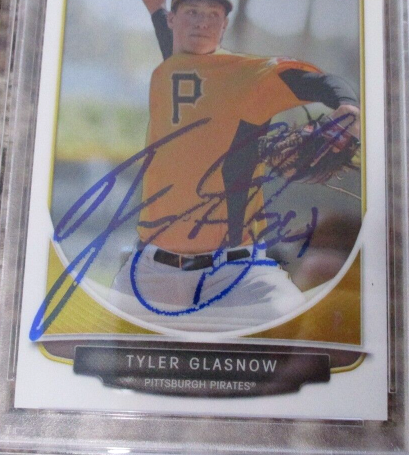 MLB Tyler Glasnow Pittsburgh Pirates Autographed Signed Topps BC Card 4 PSA Slab