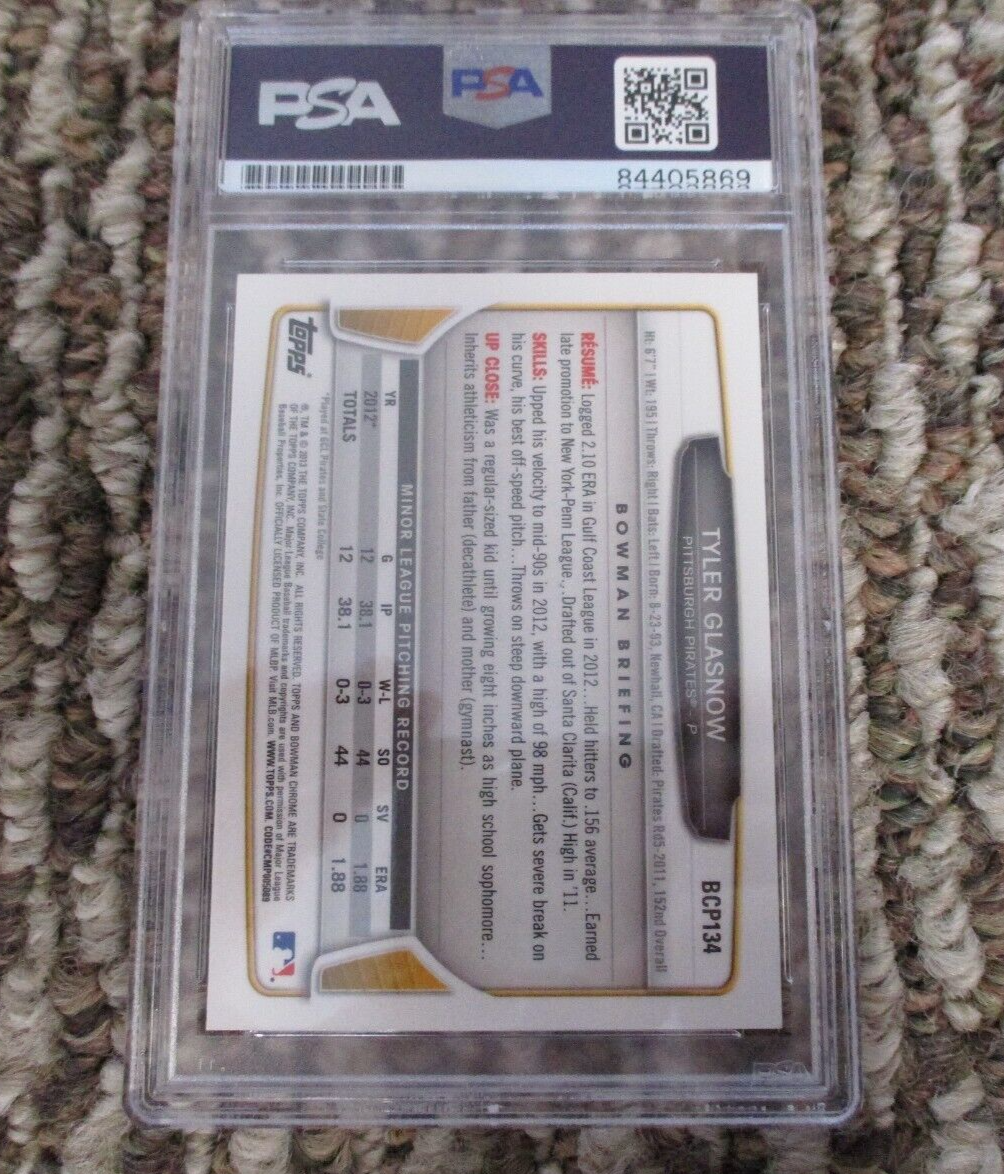 MLB Tyler Glasnow Pittsburgh Pirates Autographed Signed Topps BC Card 4 PSA Slab