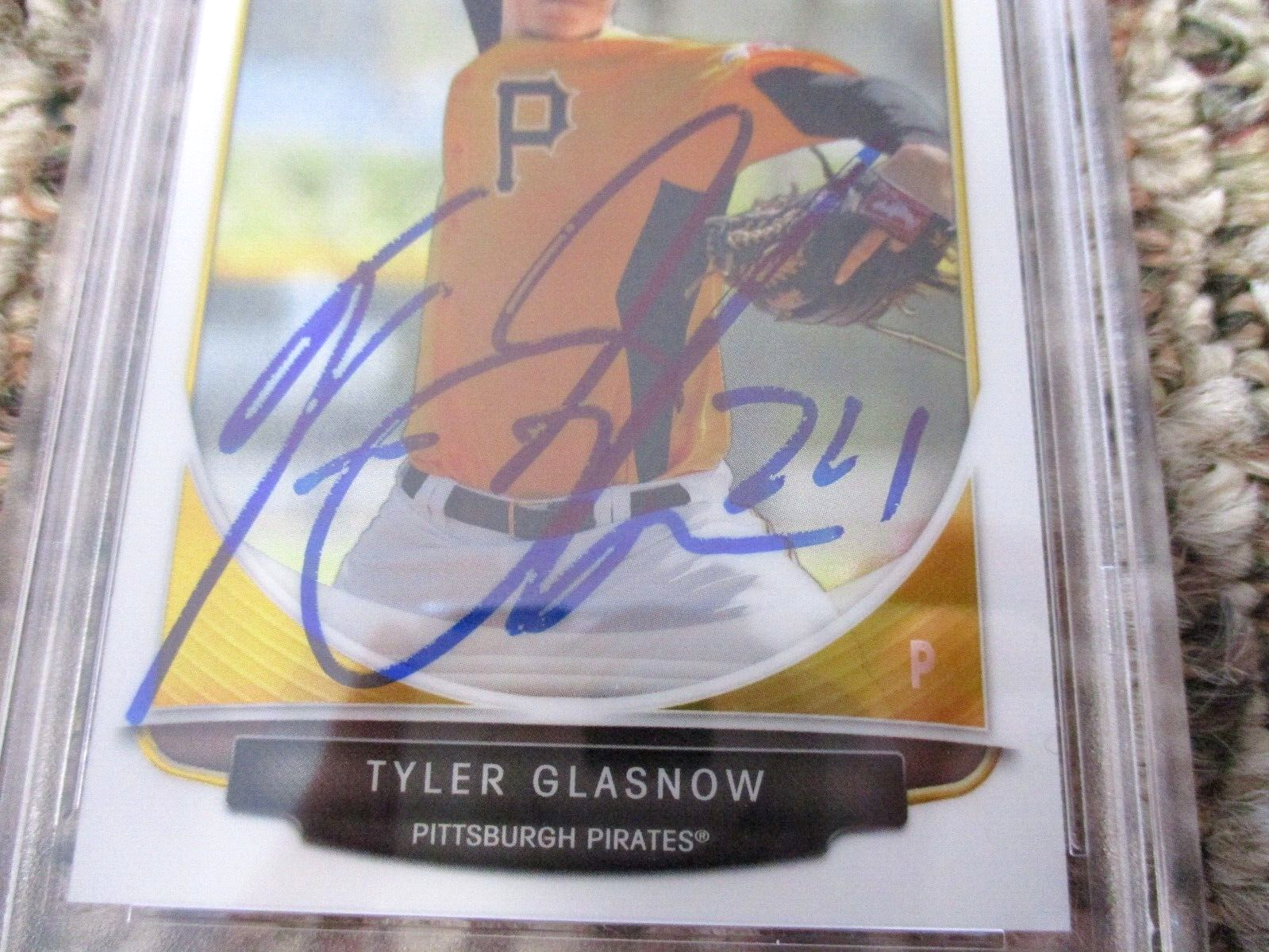 MLB Tyler Glasnow Pittsburgh Pirates Autographed Signed Topps BC Card 5 PSA Slab