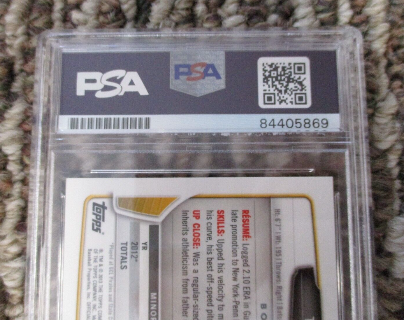 MLB Tyler Glasnow Pittsburgh Pirates Autographed Signed Topps BC Card 4 PSA Slab