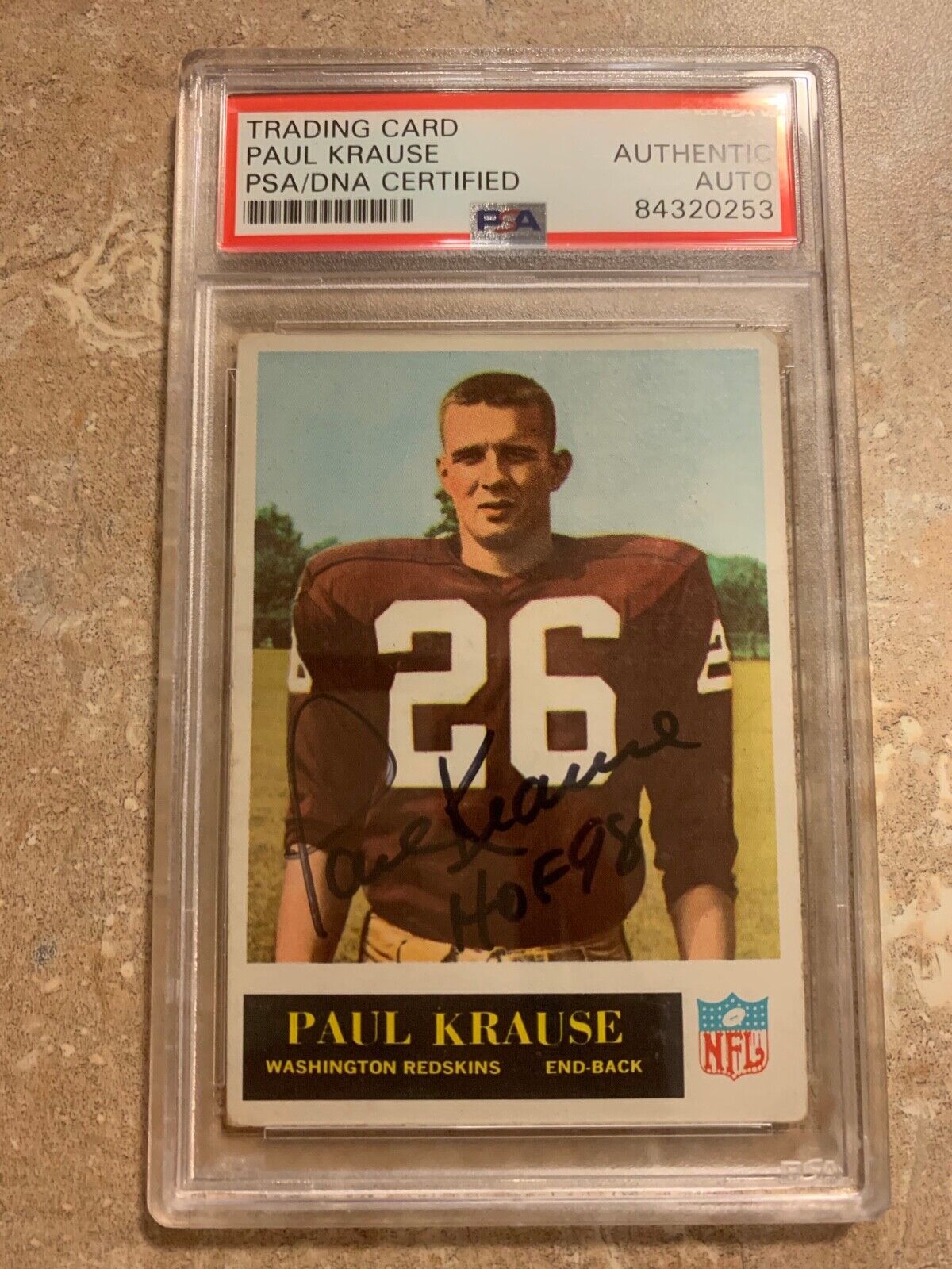 Paul Krause 1965 Philadelphia ROOKIE Autographed Card  #189 PSA Slabbed B