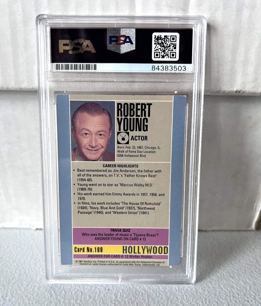 Robert Young "Actor" Autographed Signed 1991 Starline Hollywood Card #189 PSA