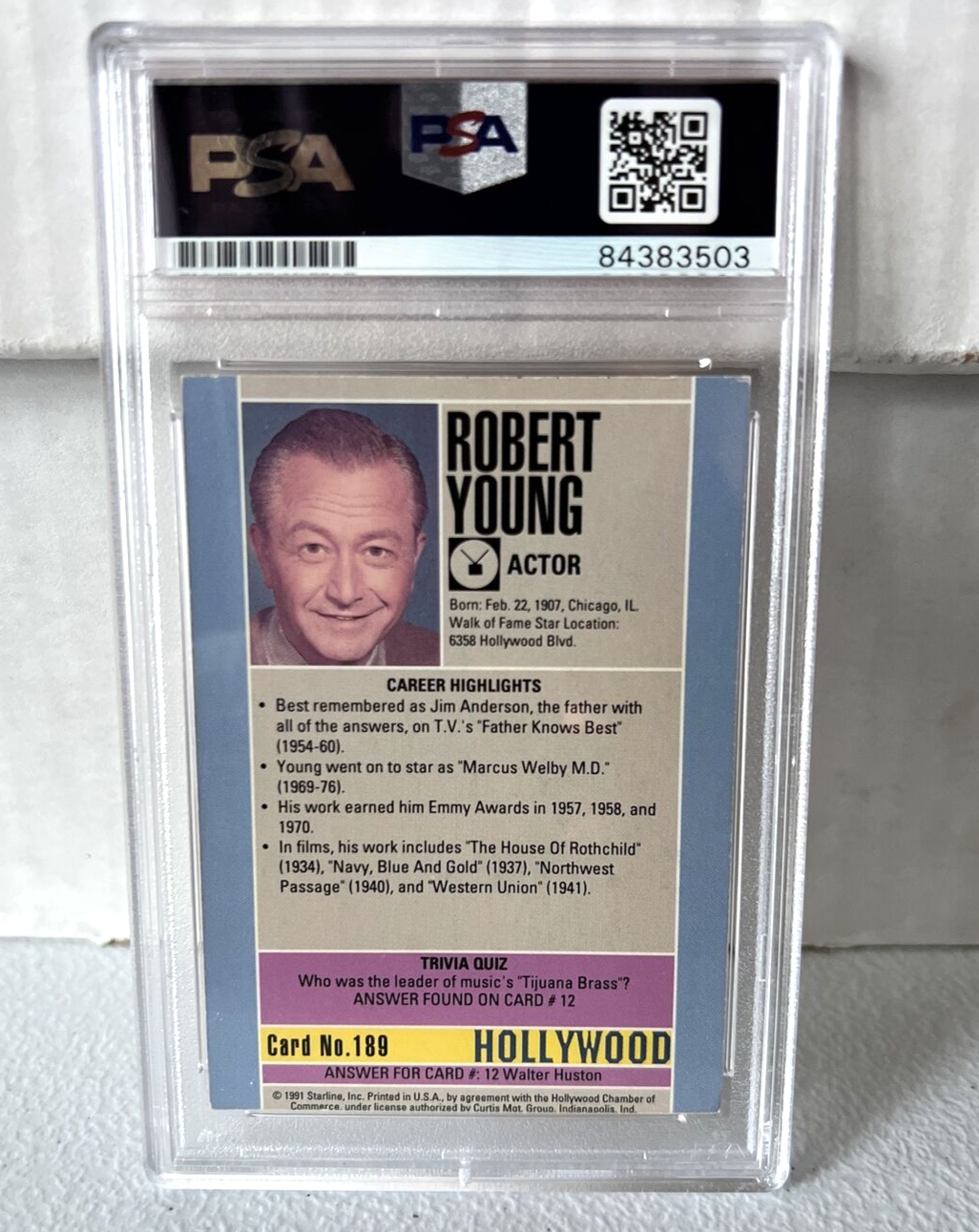 Robert Young "Actor" Autographed Signed 1991 Starline Hollywood Card #189 PSA