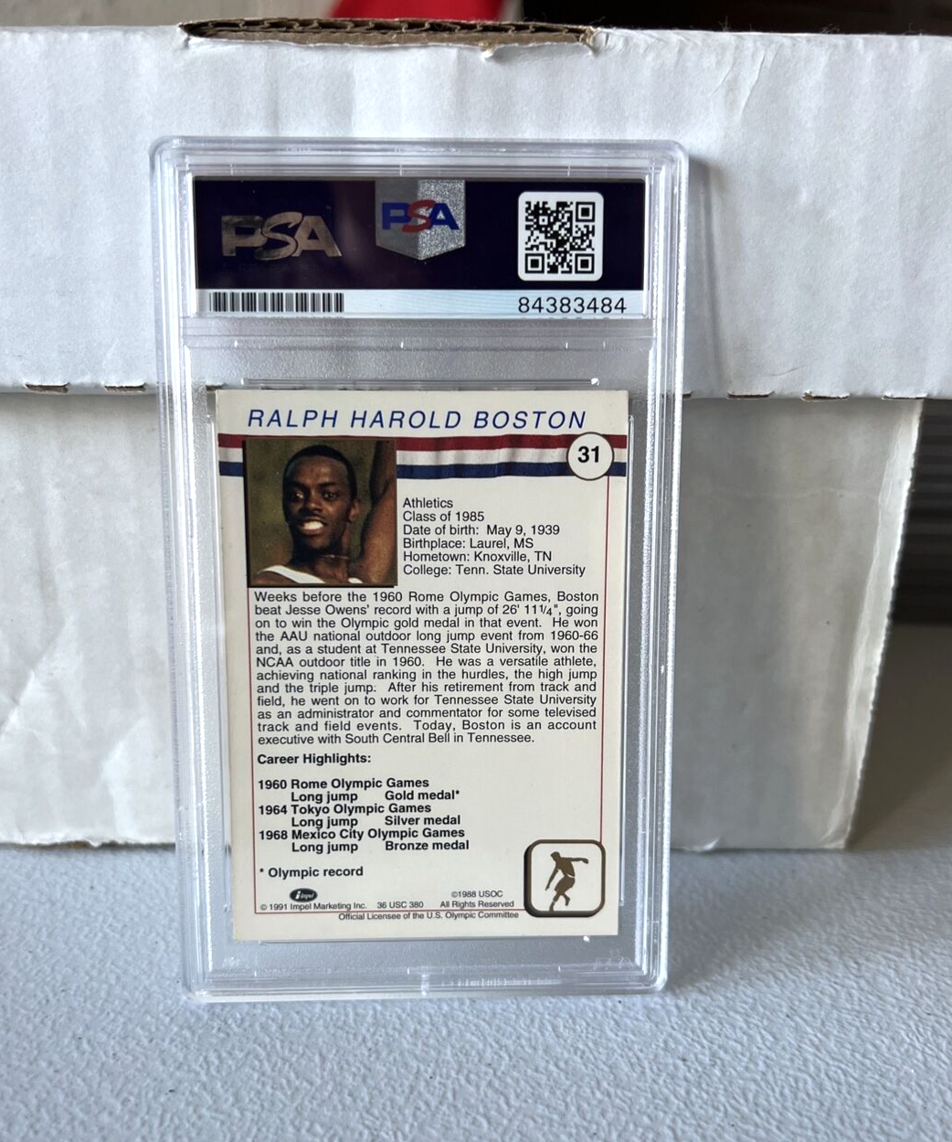 Ralph Boston USA "Long Jump" Autographed Signed 1991 Impel Olympics Card #31 PSA