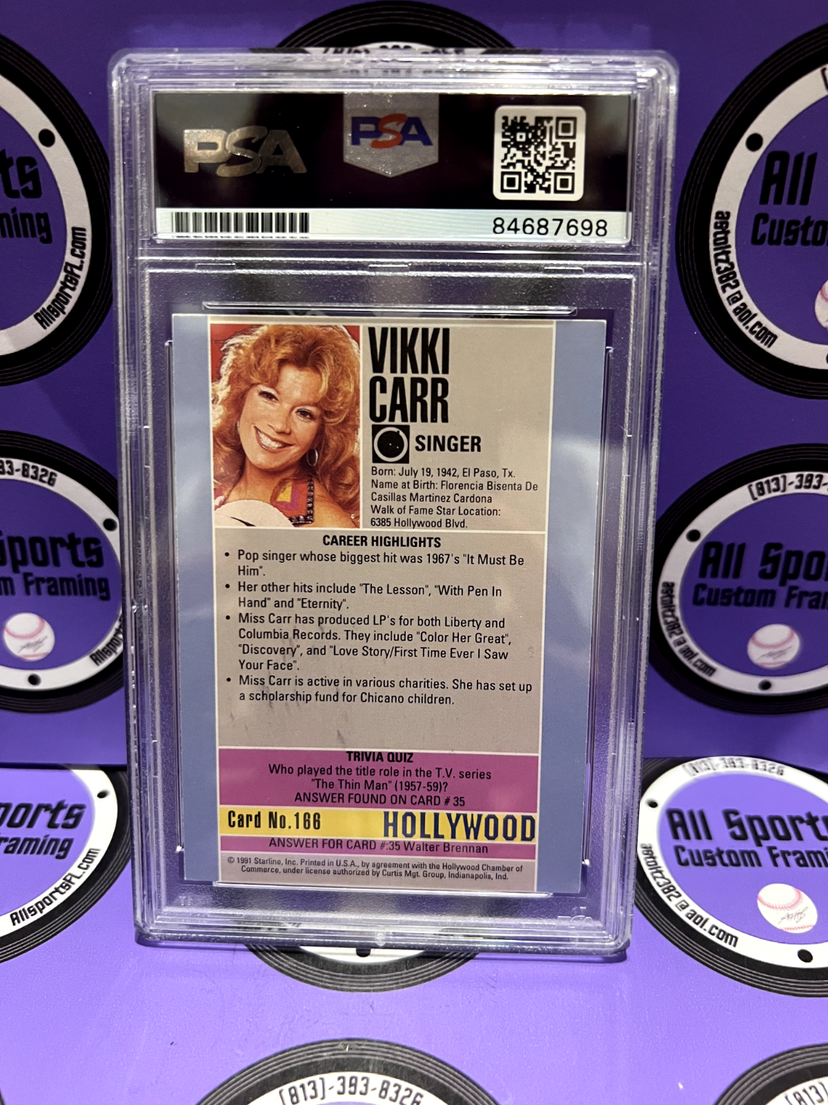 Vikki Carr Autographed Signed 1991 Starline Hollywood Trading Card #168 PSA Cert