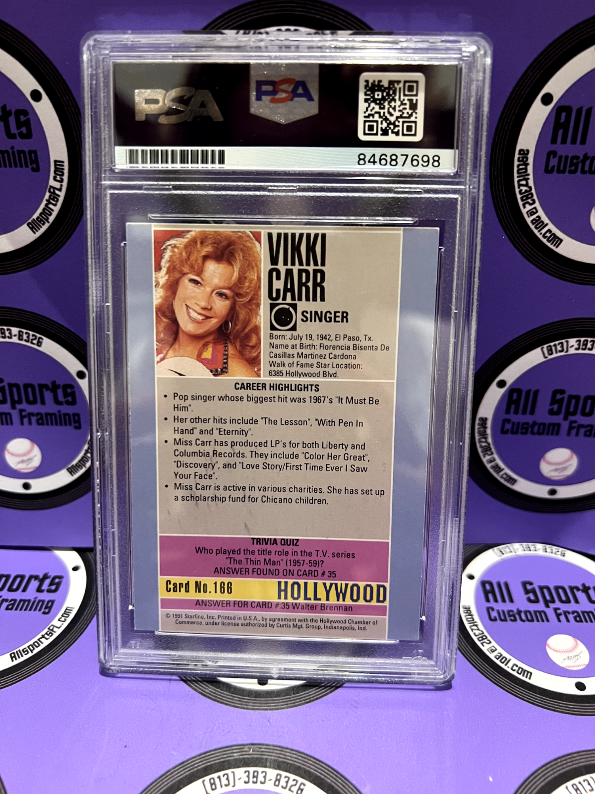 Vikki Carr Autographed Signed 1991 Starline Hollywood Trading Card #168 PSA Cert