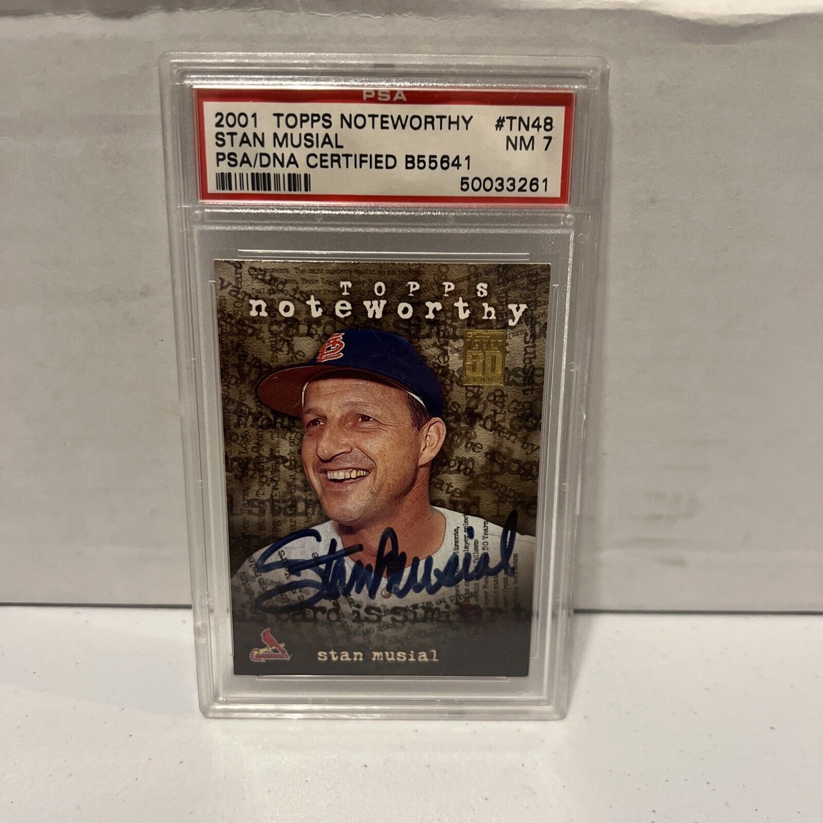 Stan Musial Autographed Signed 2001 Topps 50Y NW Card #TN48 PSA Auth Slab