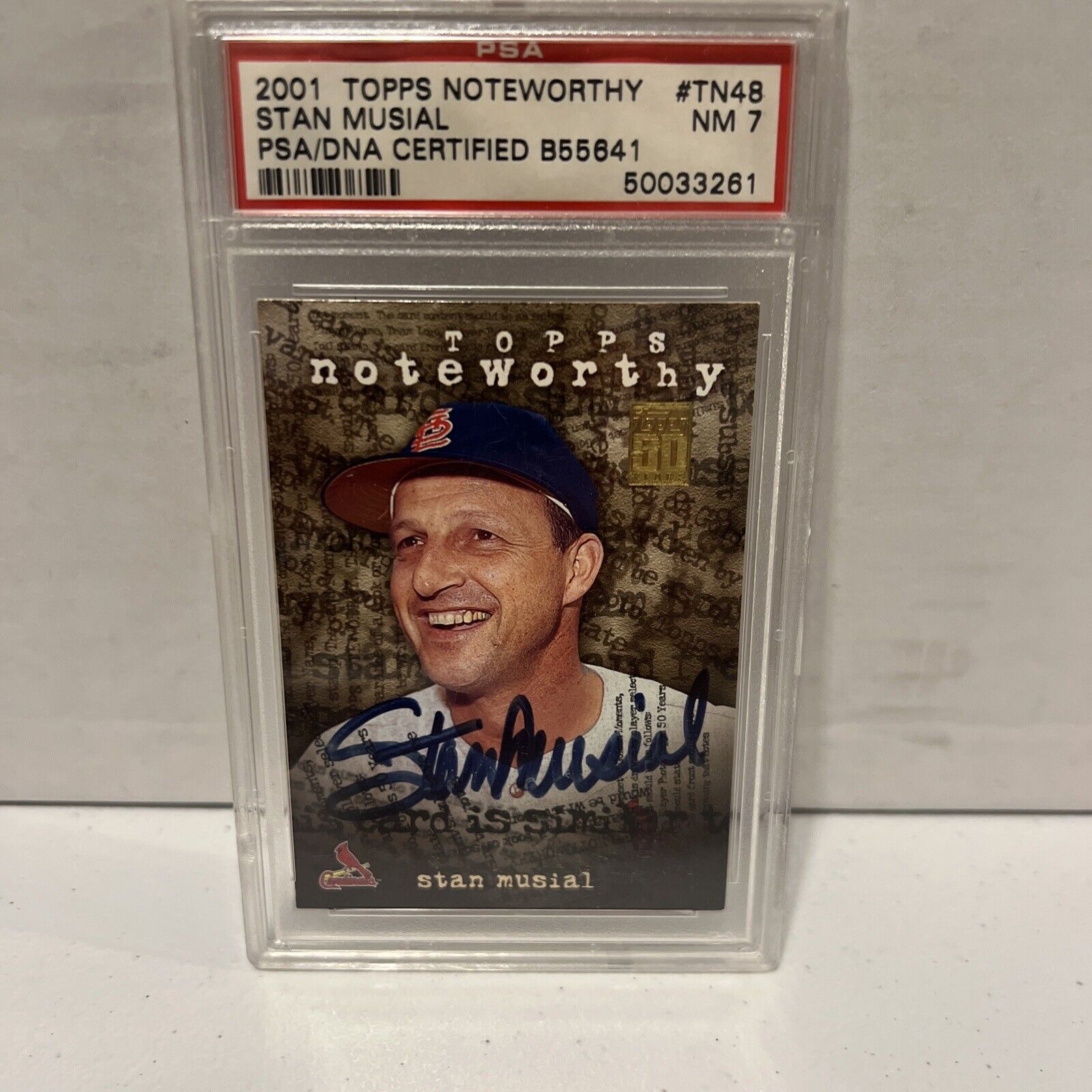 Stan Musial Autographed Signed 2001 Topps 50Y NW Card #TN48 PSA Auth Slab