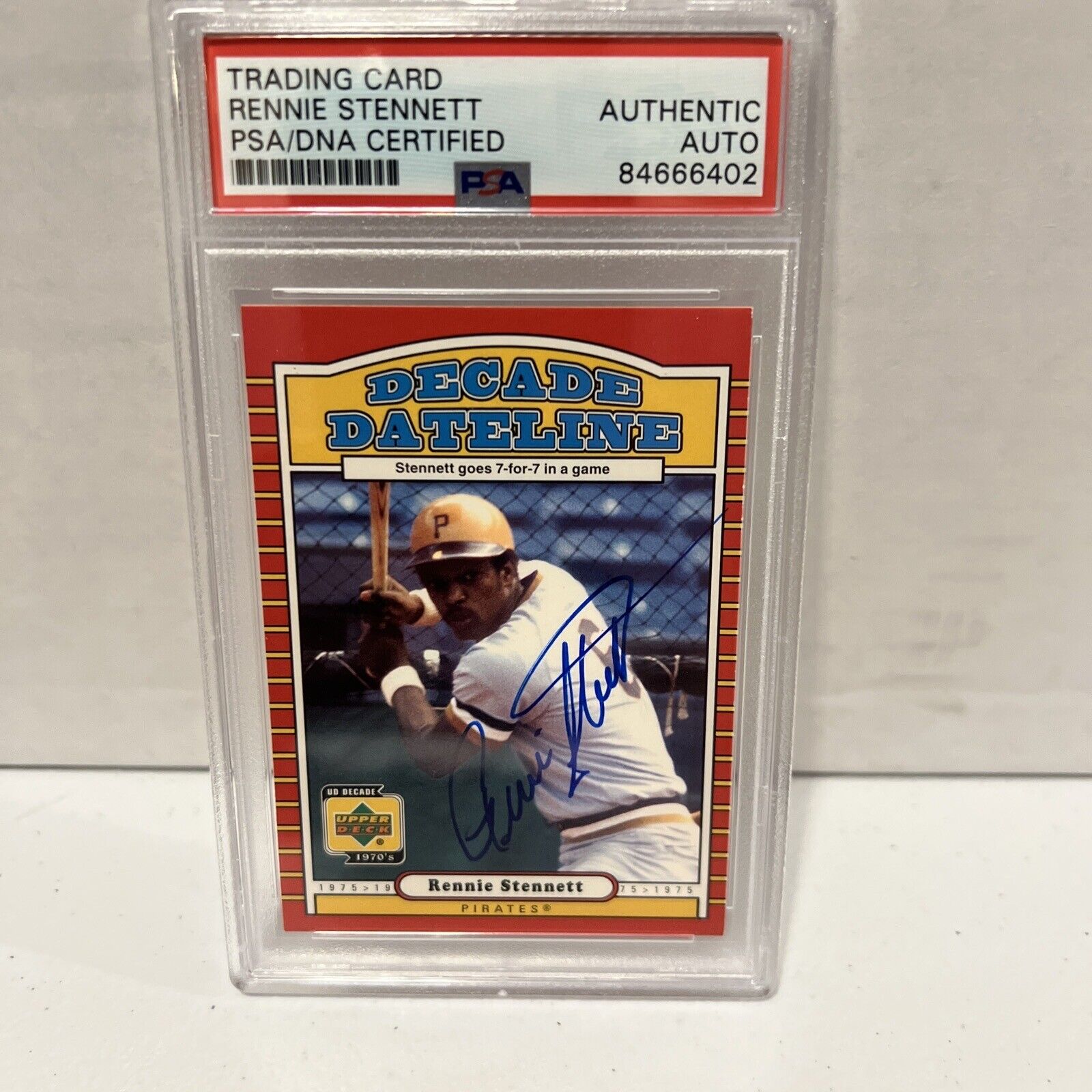 Rennie Stennett Autographed Signed 2001 Upper Deck DD Card #127 PSA Auth Slab