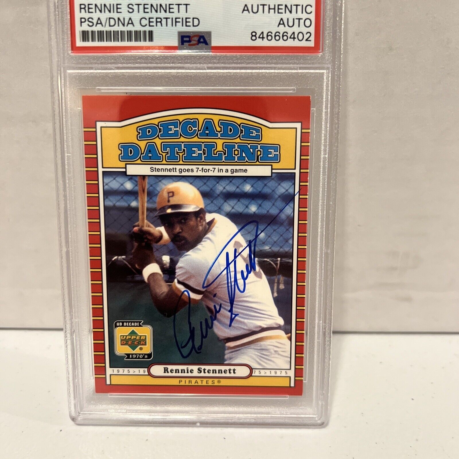 Rennie Stennett Autographed Signed 2001 Upper Deck DD Card #127 PSA Auth Slab