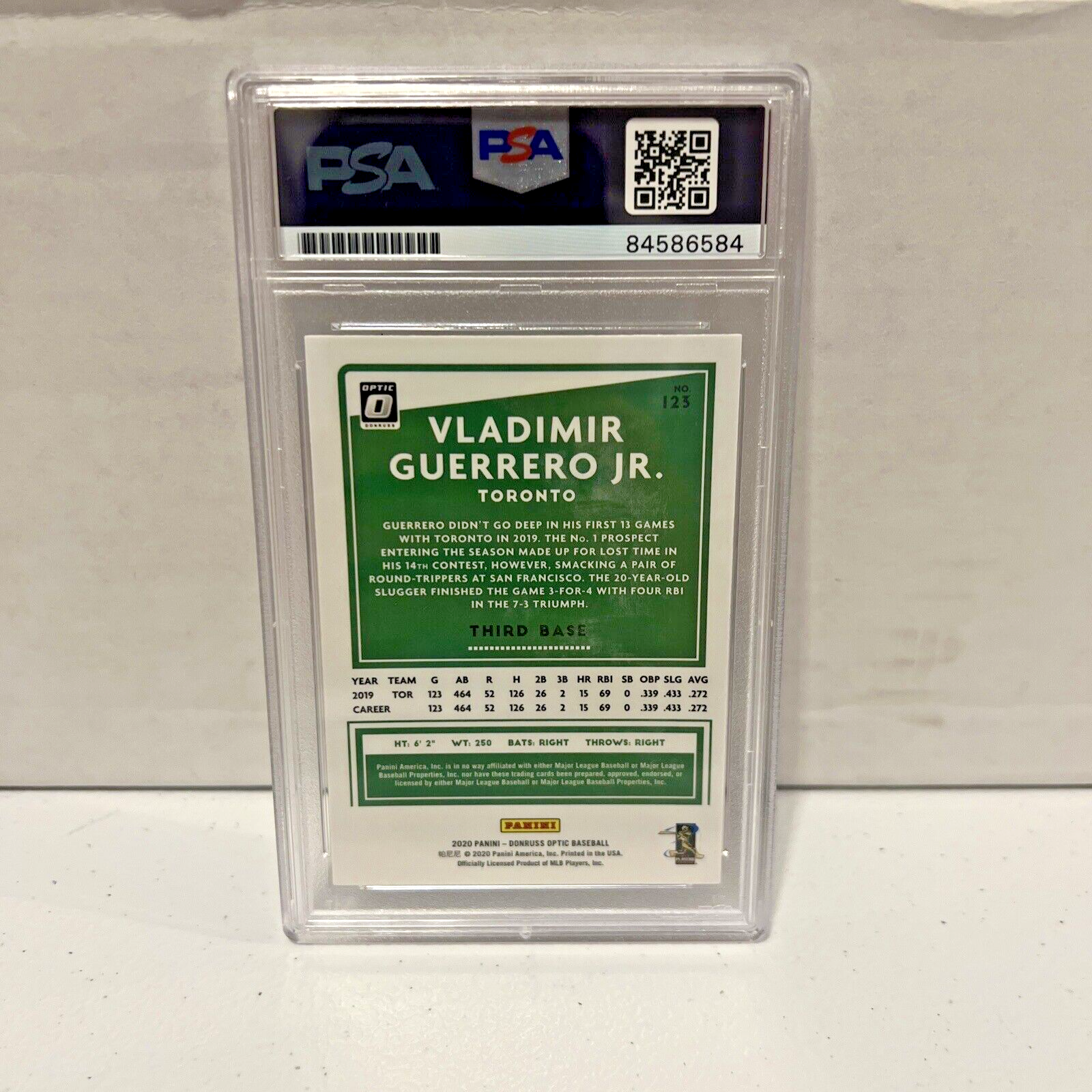 Vladimir Guerrero Jr. Autographed Signed 2020 Panini Card #123 PSA Auth Slab