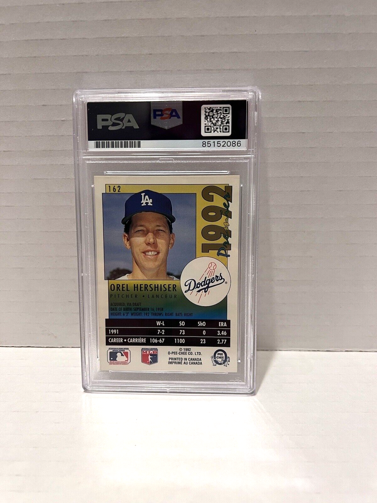 Orel Hershiser Autographed Signed O-Pee-Chee Prem. 92 Card #162 PSA #85152086