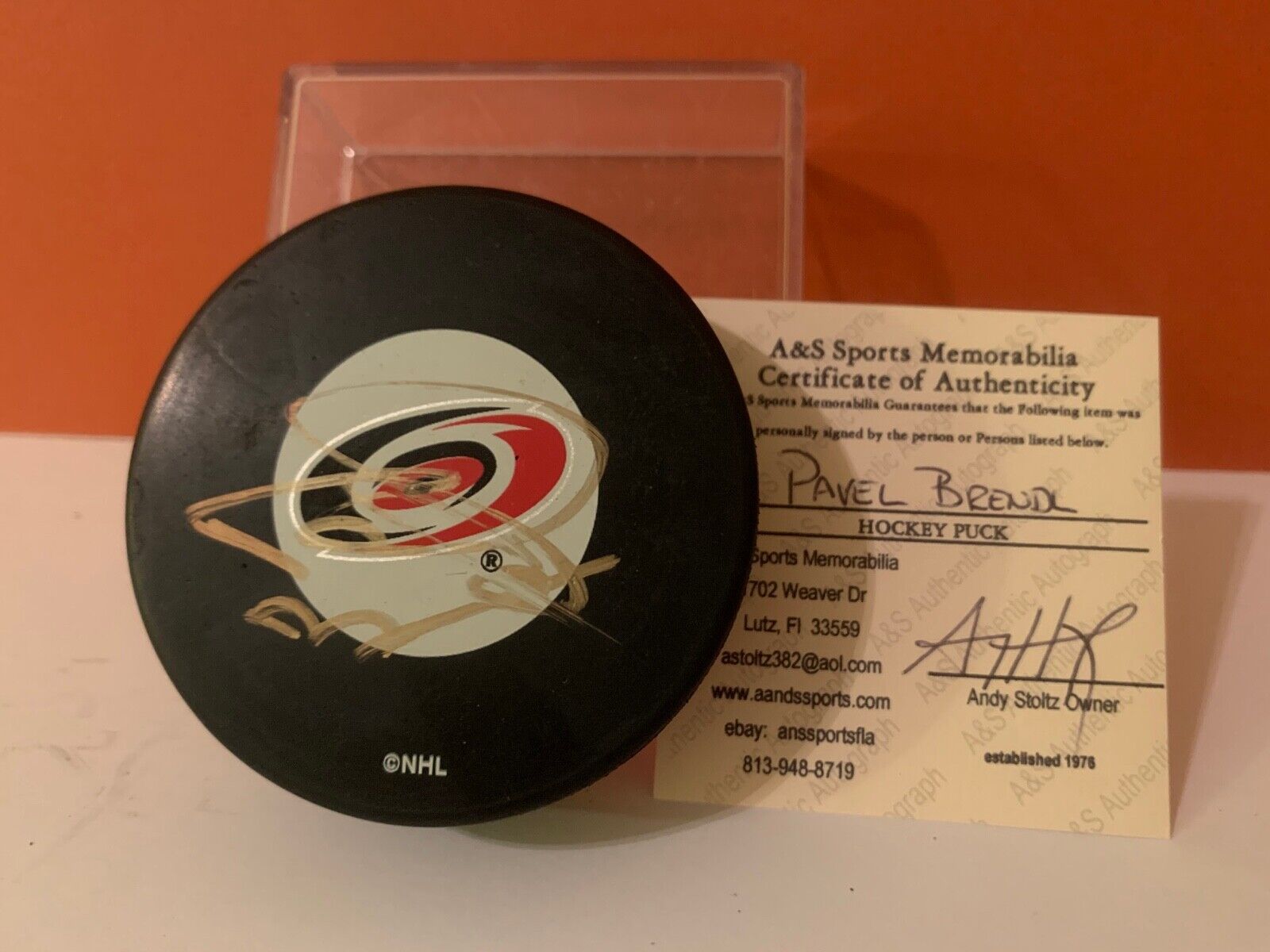 Pavel Brendl Autographed Official NHL Hockey Puck Carolina Hurricanes Team Logo