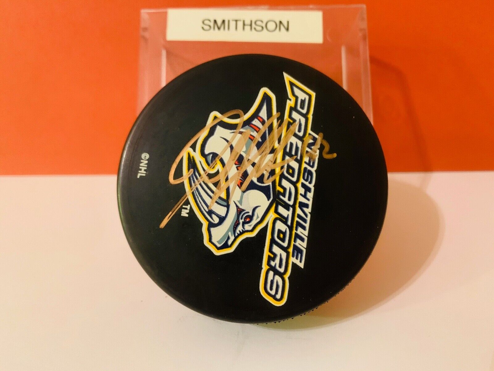 Jerred Smithson Autographed Official NHL Hockey Puck Nashville Predators Logo