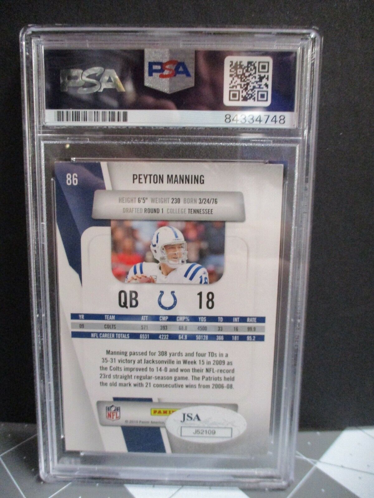 Peyton Manning Autographed  signed 2010 Panini Prestige Card PSA 84334748