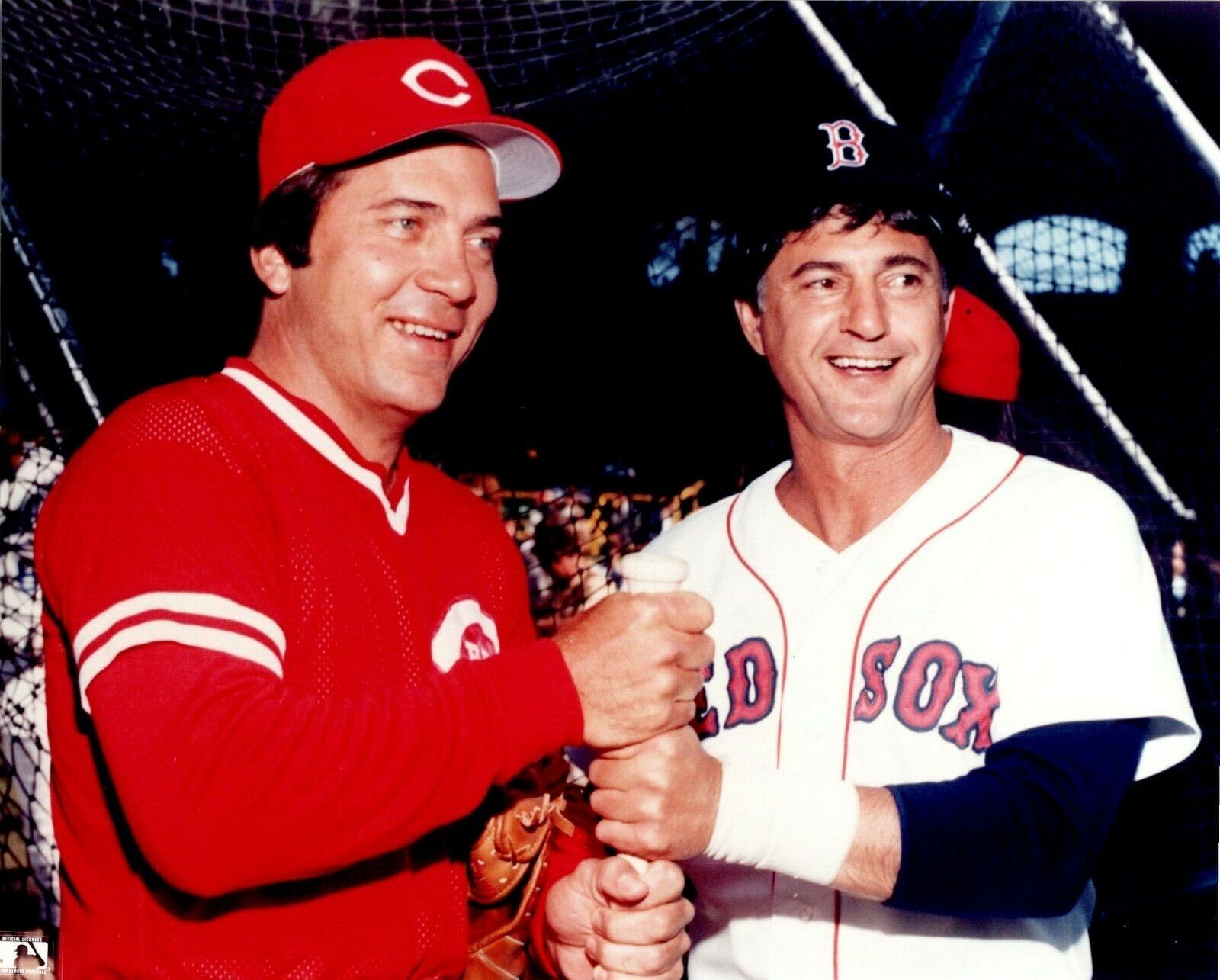 Johnny Bench Cin. Reds with Carl Yastrzemski Boston Red Sox  8x10 Color Photo