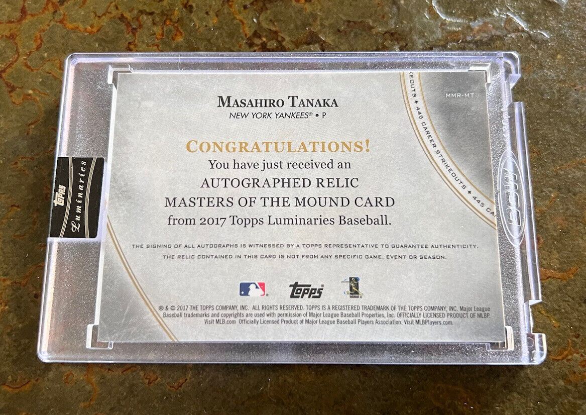 MLB Mashiro Tanaka Yankees 2017 Topps Lumineers Auto Jersey Card #10/10