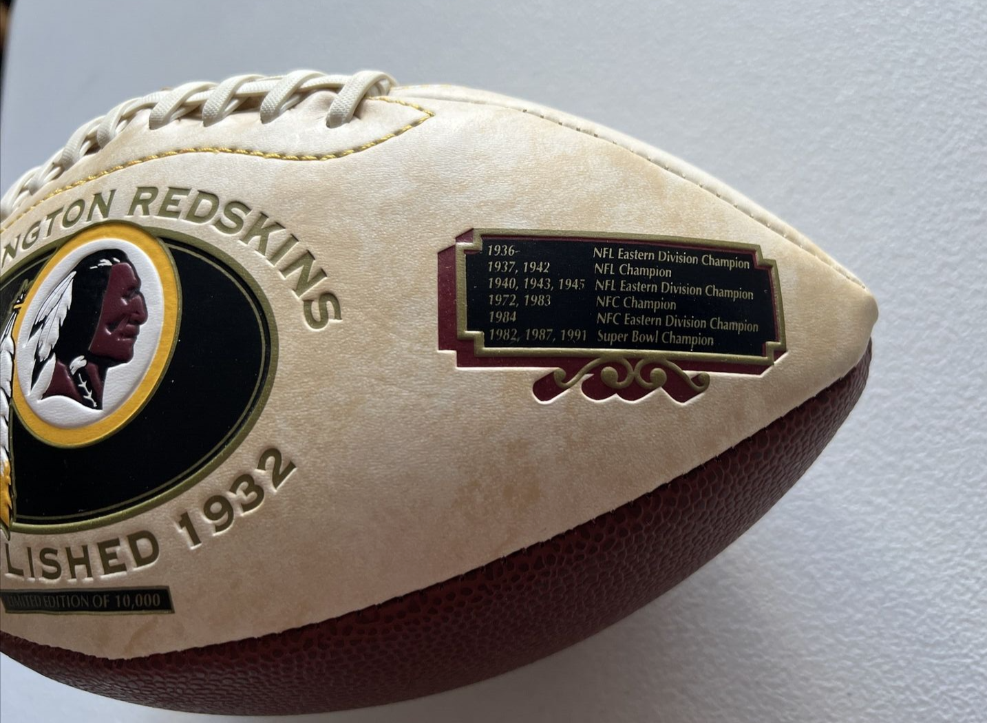 Washington Redskins Limited Edition Fotoball Football of 10,000 Redskins Logo