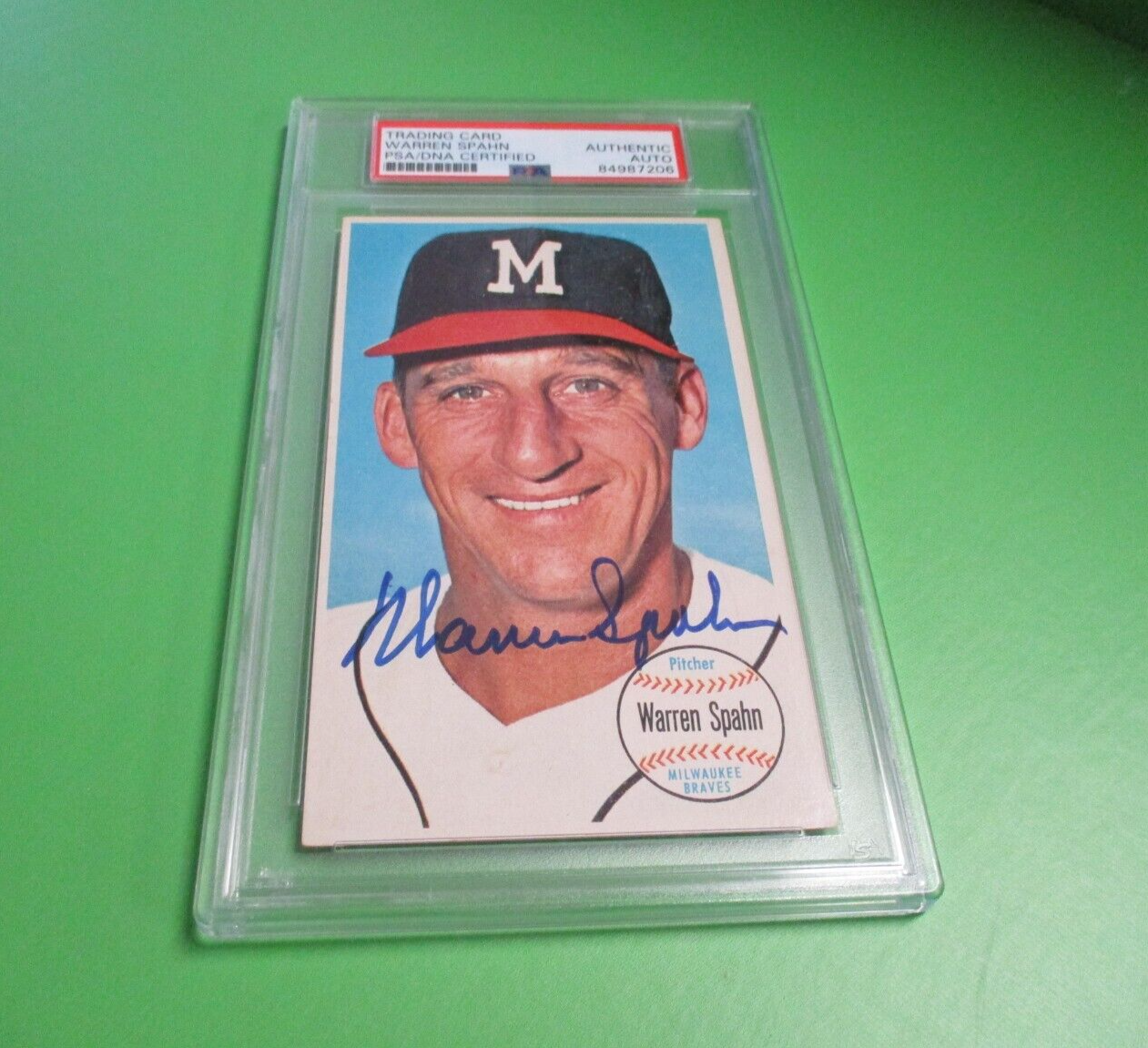 Warren Spahn Milwaukee Autographed Signed 1964 Topps Giant Card #31 PSA Slab