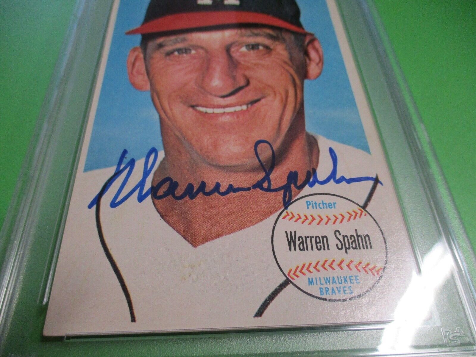 Warren Spahn Milwaukee Autographed Signed 1964 Topps Giant Card #31 PSA Slab