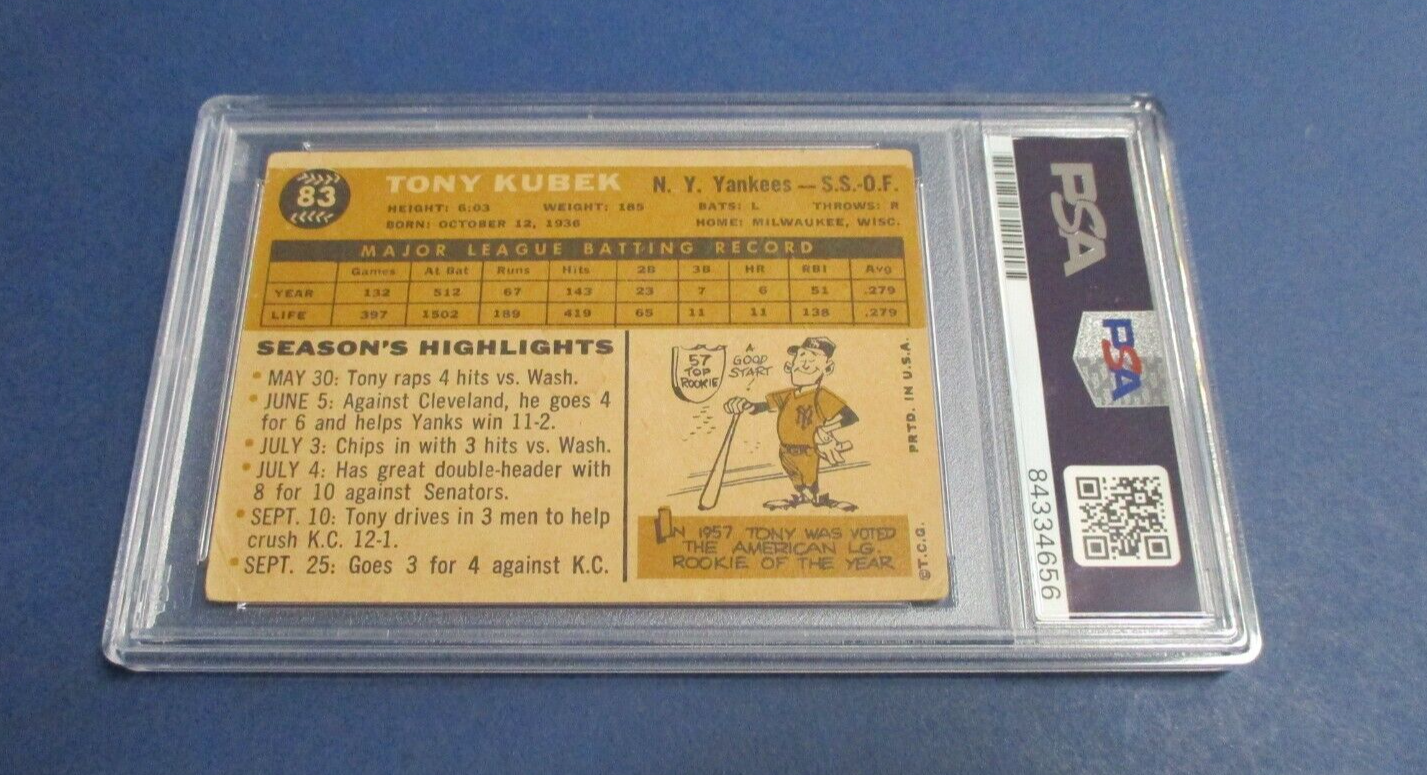 Tony Kubek MLB Yankees Autographed Signed 1960 Topps Card #83 PSA Slab