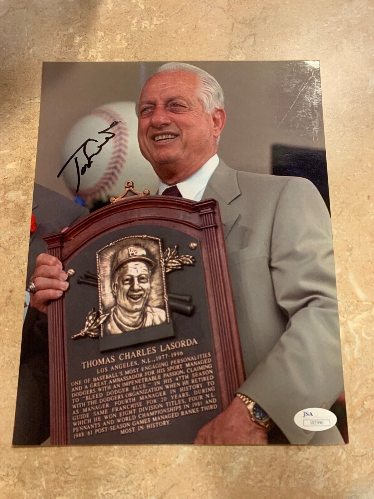 Tom Lasorda Dodgers Autographed 8x10 Photo Hall of Fame 1997 JSA COA #I02996