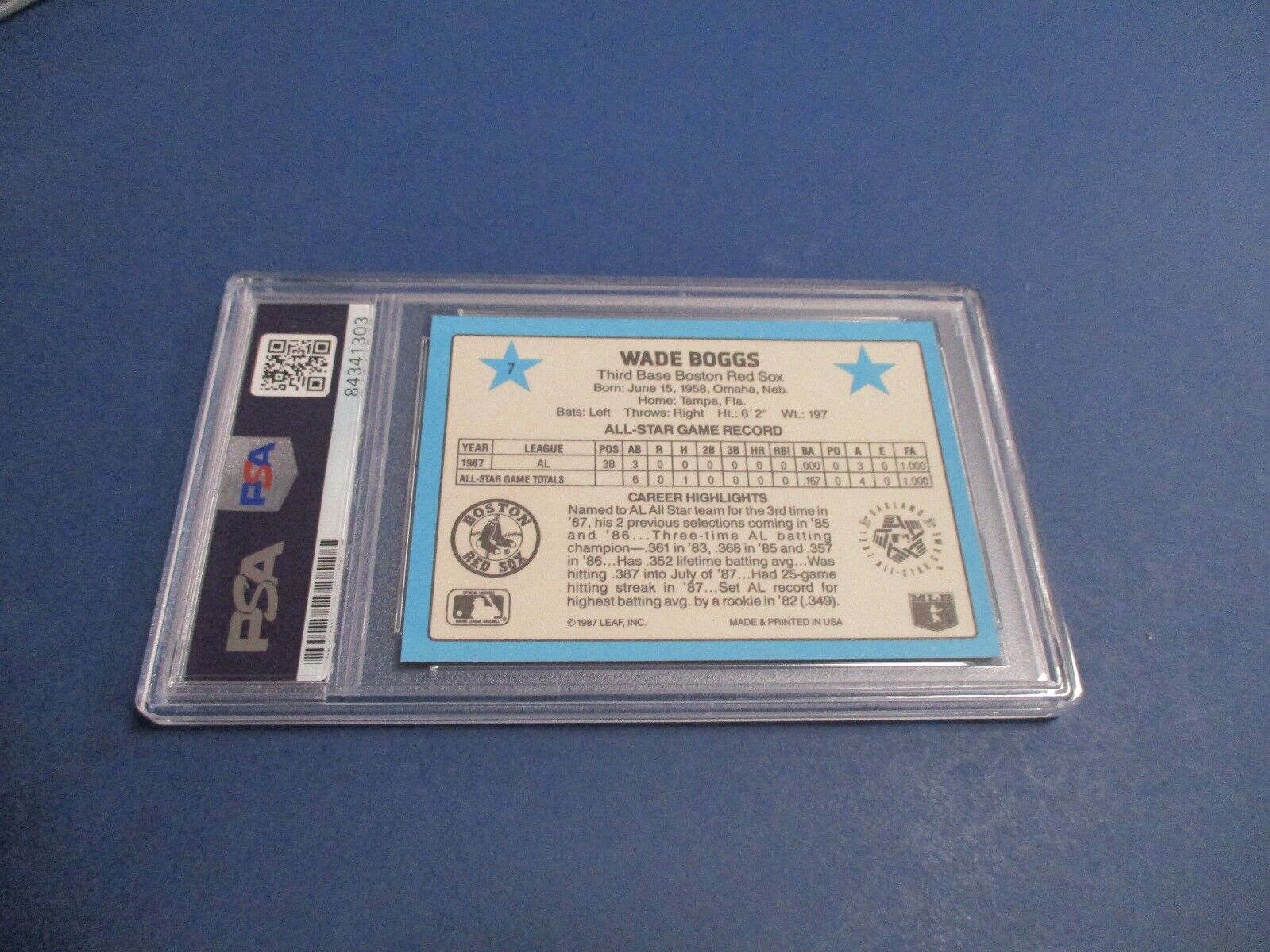 Wade Boggs MLB Boston Red Sox Autographed Signed 1988 Donruss Card #7 PSA Slab