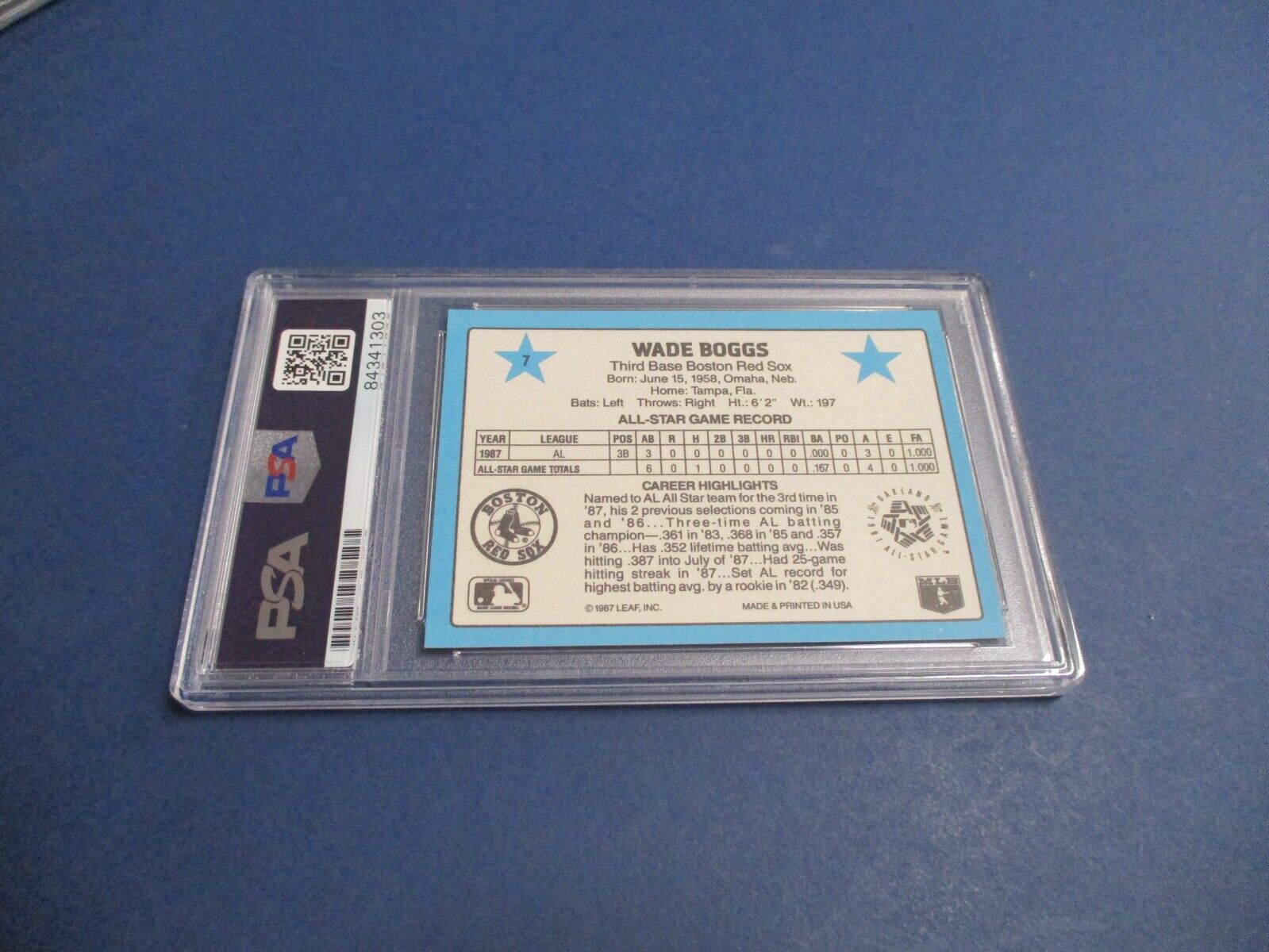 Wade Boggs MLB Boston Red Sox Autographed Signed 1988 Donruss Card #7 PSA Slab