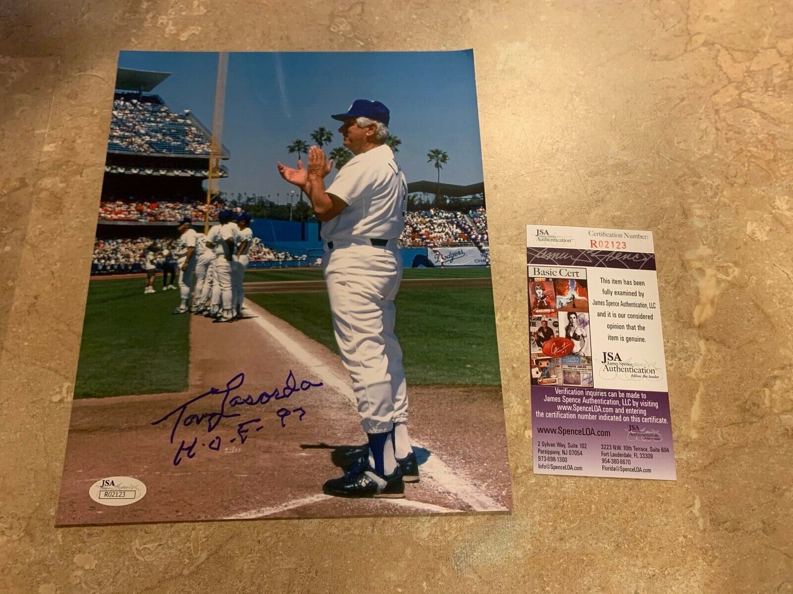 Tom Lasorda Signed Photo Brooklyn Dodgers Hall of Famer 1997 JSA COA #R02123