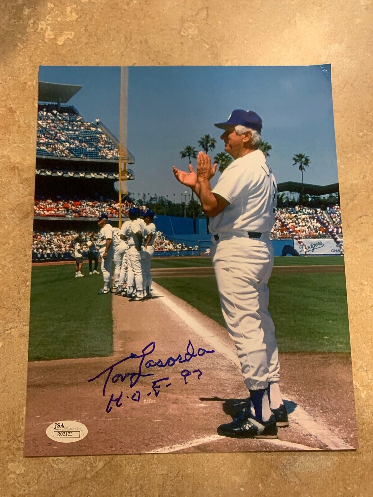 Tom Lasorda Signed Photo Brooklyn Dodgers Hall of Famer 1997 JSA COA #R02123