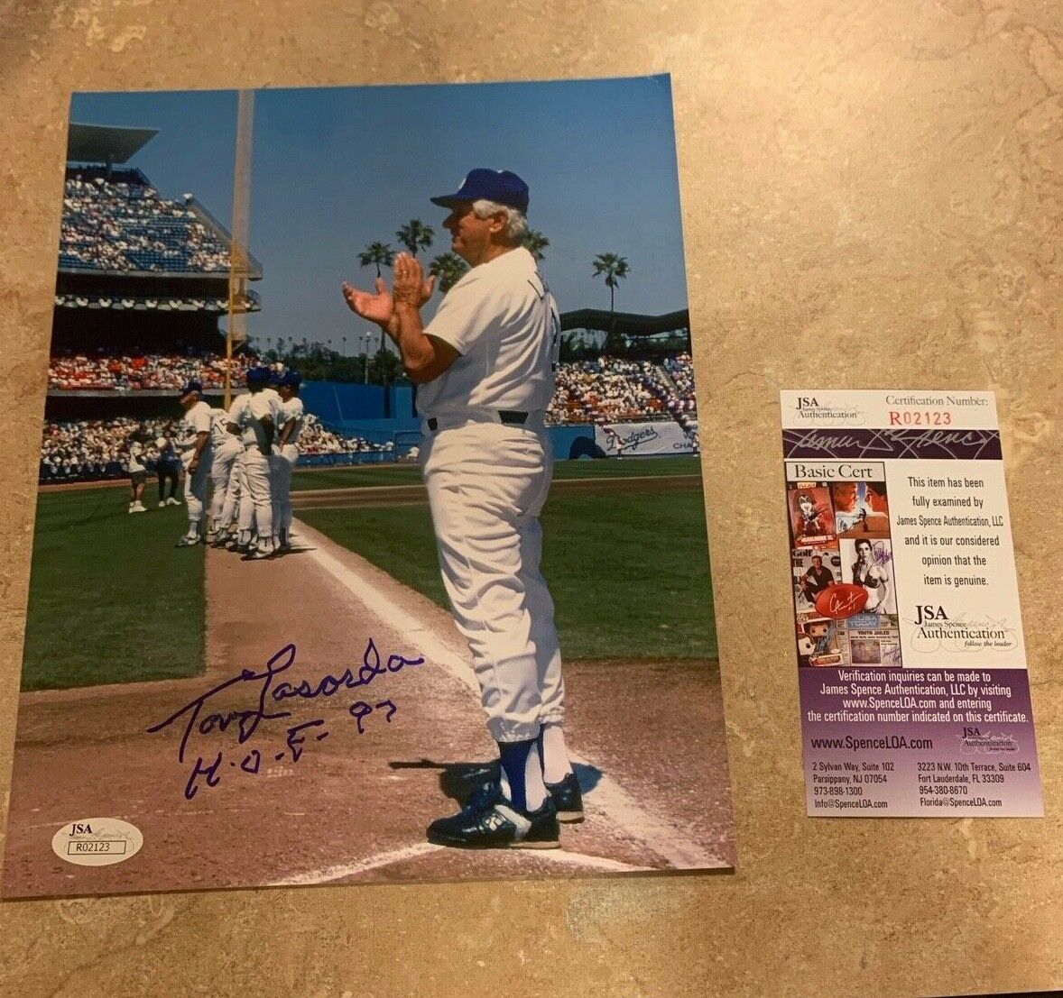 Tom Lasorda Signed Photo Brooklyn Dodgers Hall of Famer 1997 JSA COA #R02123