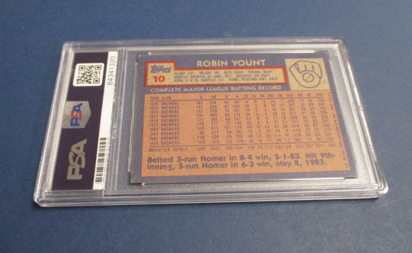 Robin Yount MLB Brewers Autographed Signed 1984 Topps Card #10 PSA Slab