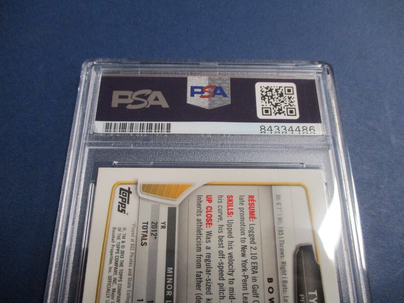 Tyler Glasnow Pirates Autographed Signed 2013 Bowman Chrome Card PSA Slab