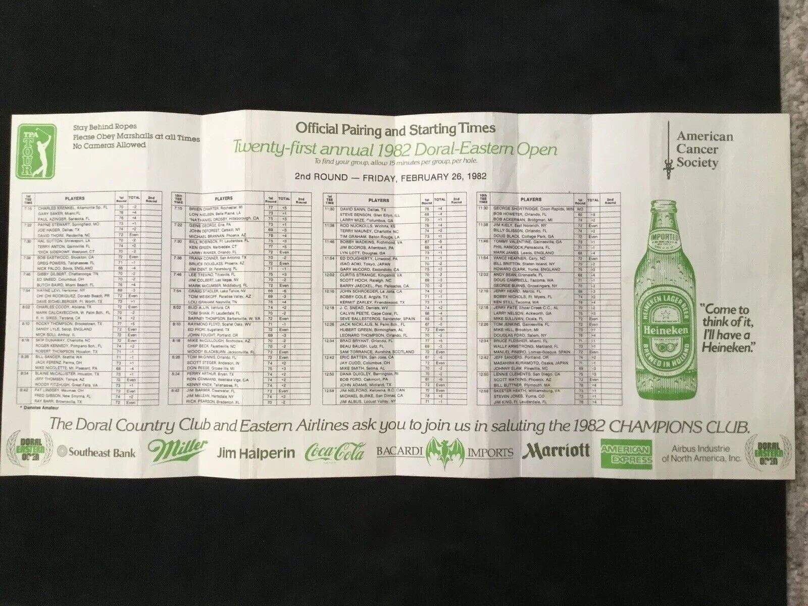 1982 Doral Eastern Open Program Includes Pairing Sheet