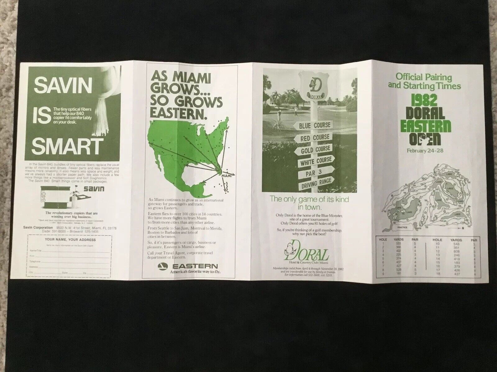 1982 Doral Eastern Open Program Includes Pairing Sheet