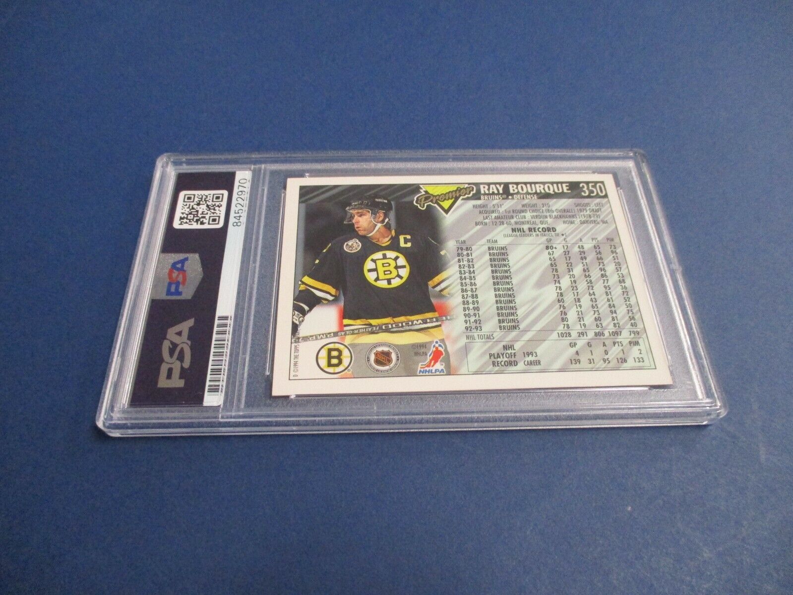 Ray Bourque Boston Bruins Autographed Signed 1993-94 Topps Premier  #350 PSA