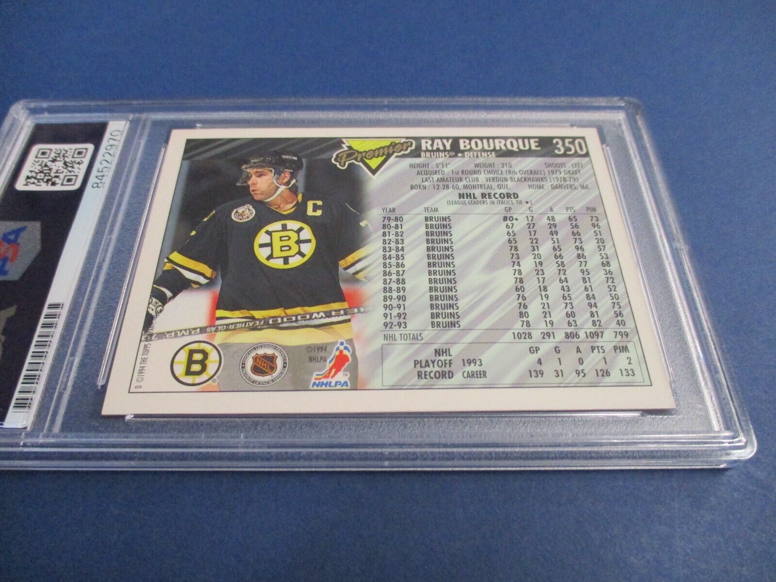 Ray Bourque Boston Bruins Autographed Signed 1993-94 Topps Premier  #350 PSA