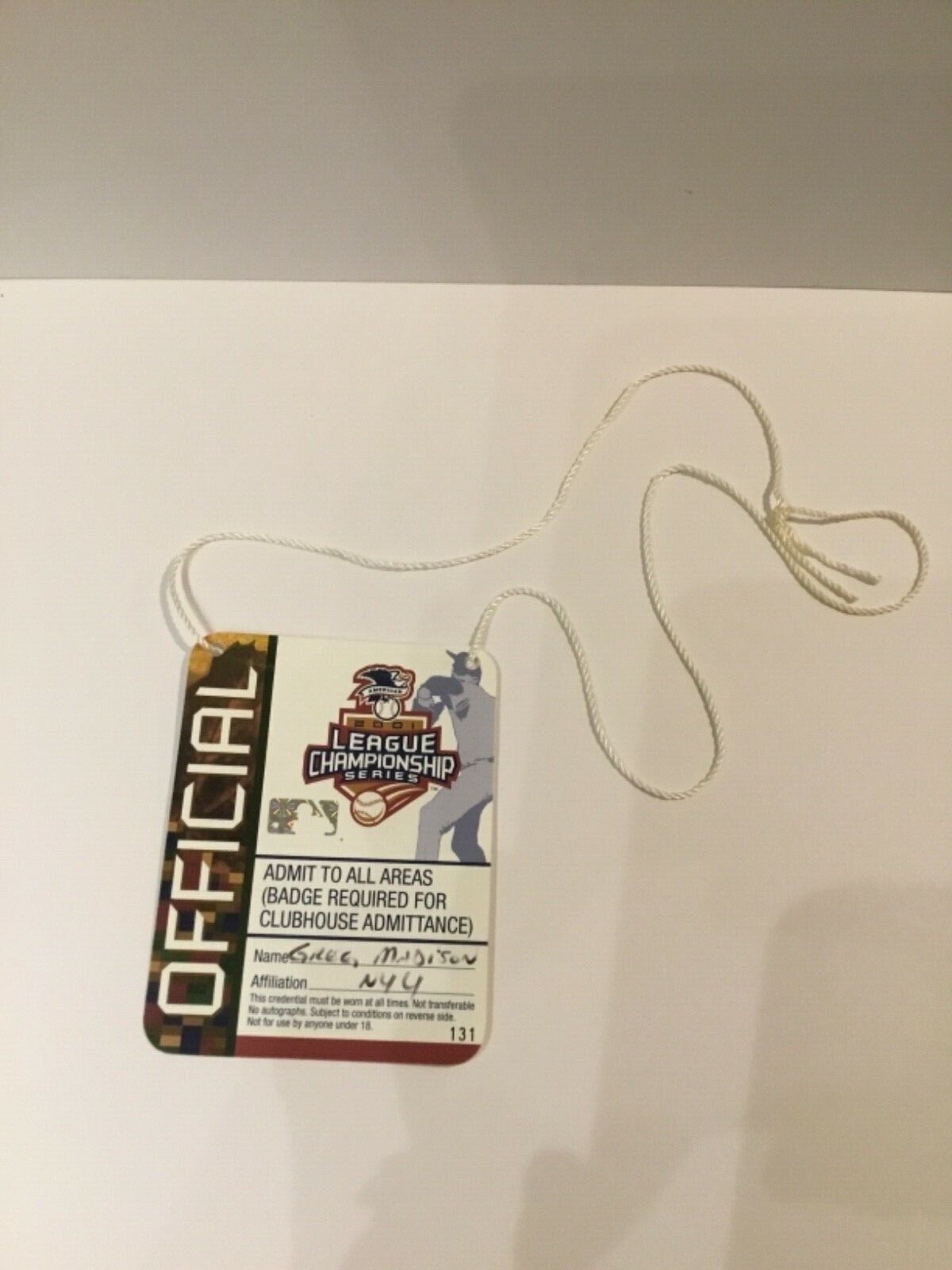 League Championship Series Yankees 2001 All Access Badge Used