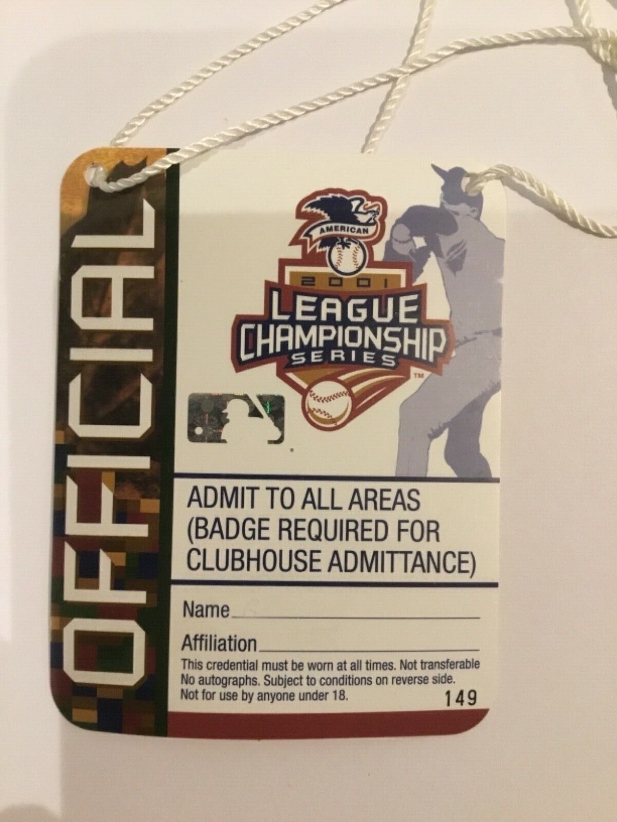 League Championship Series Yankees 2001 All Access Badge Unused