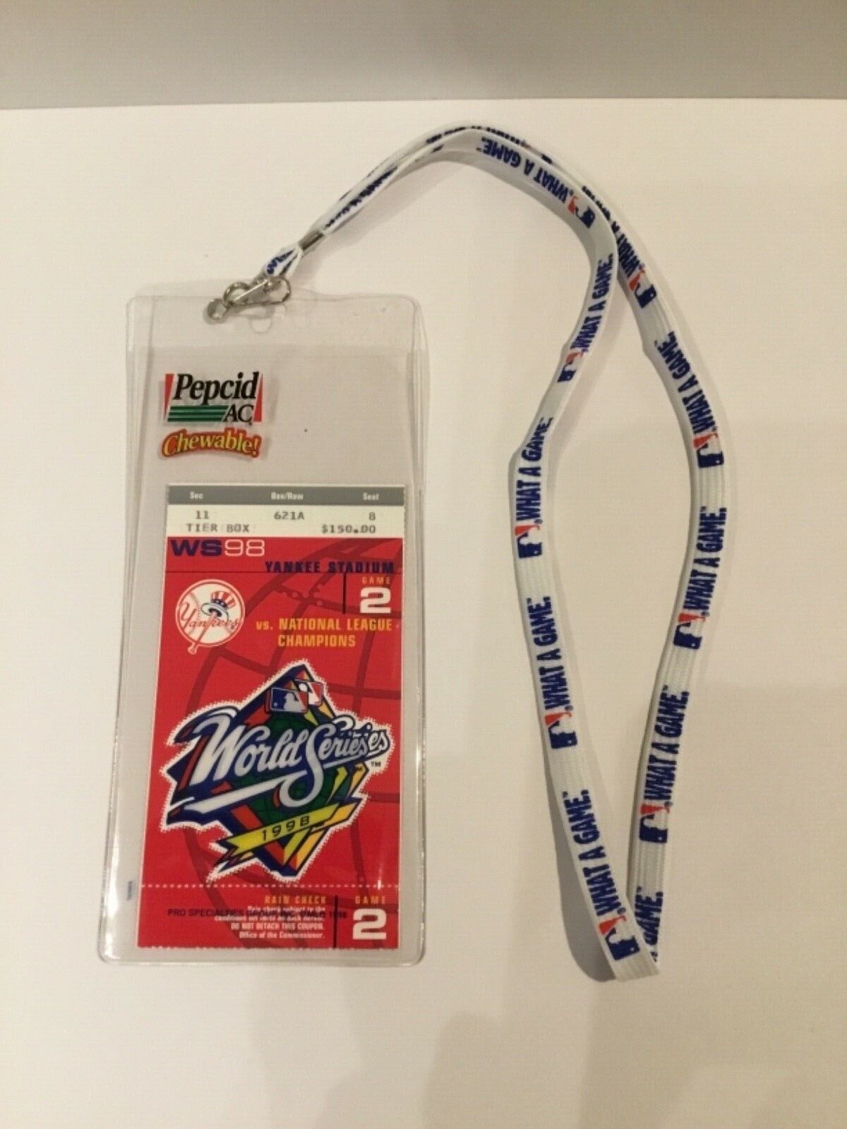 World Series Ticket 1998 Game 2 Yankees Seat 8 w Lanyard